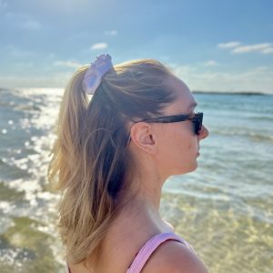Lover - Handmade Waterproof Swim Scrunchie in White Iridescent