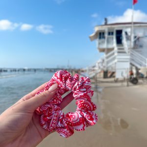 Red (Tides Version) - Handmade Waterproof Swim Scrunchie in Red Paisley