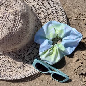 Seafoam Dreams - Handmade Waterproof Swim Scrunchie in Blue & Green Tie-Dye